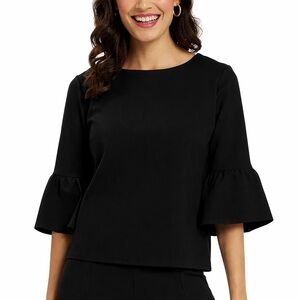 Jude Connally Dixie Ponte Black Pullover Top 3/4 Bell Sleeve Scoop Neck NWT XS